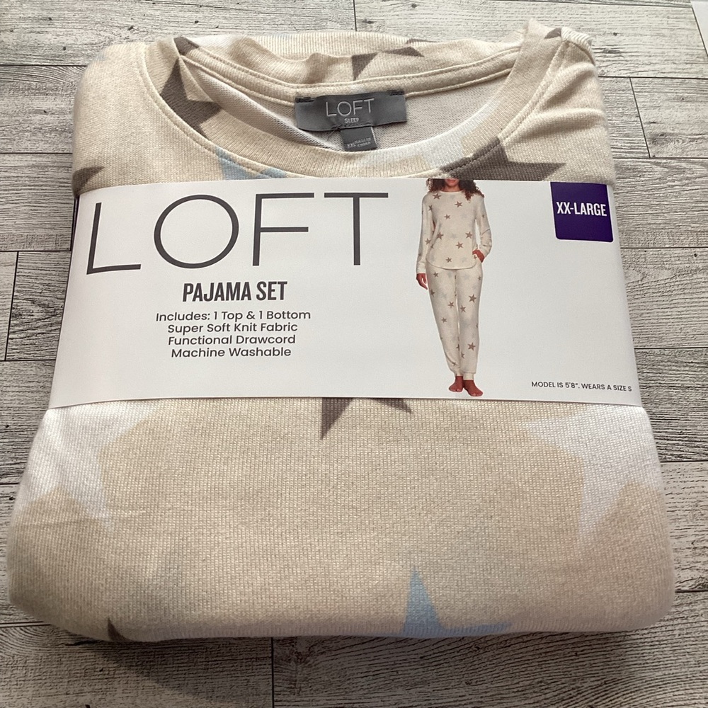 LOFT Pajama Set - Cream with Gray and Blue Stars Size:XXL